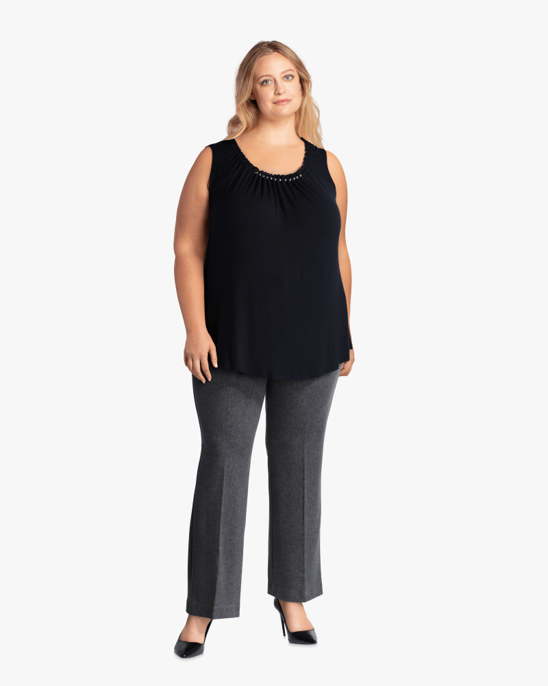 Plus size model with hourglass body shape wearing Verena Beaded Knit Top by Ryan Wythe | Dia&Co | dia_product_style_image_id:113318